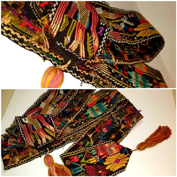 Vintage HANDSEWN Guatemala TOCOYAL table runner SASH 9 FT head wrap - Picture 6 of 7